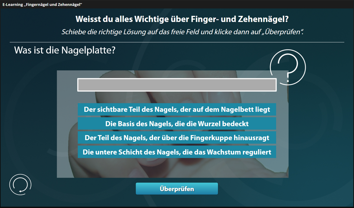Fingernagel und Zehennagel mit E-Learning