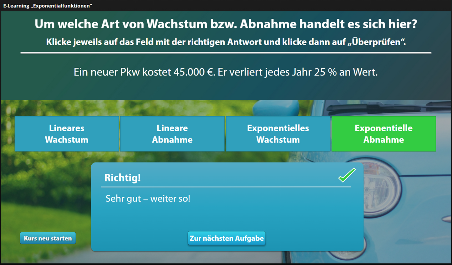 Exponentialfunktion mit E-Learning