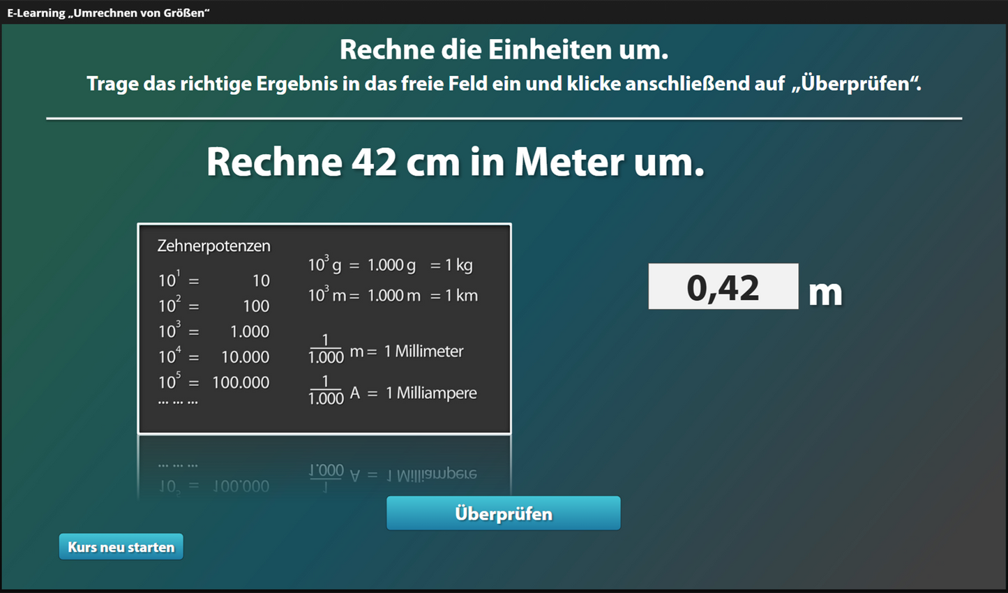 Umrechnen von Größen mit E-Learning