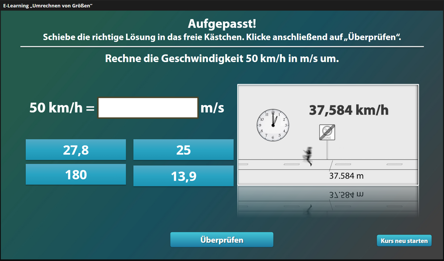 Umrechnen von Größen mit E-Learning
