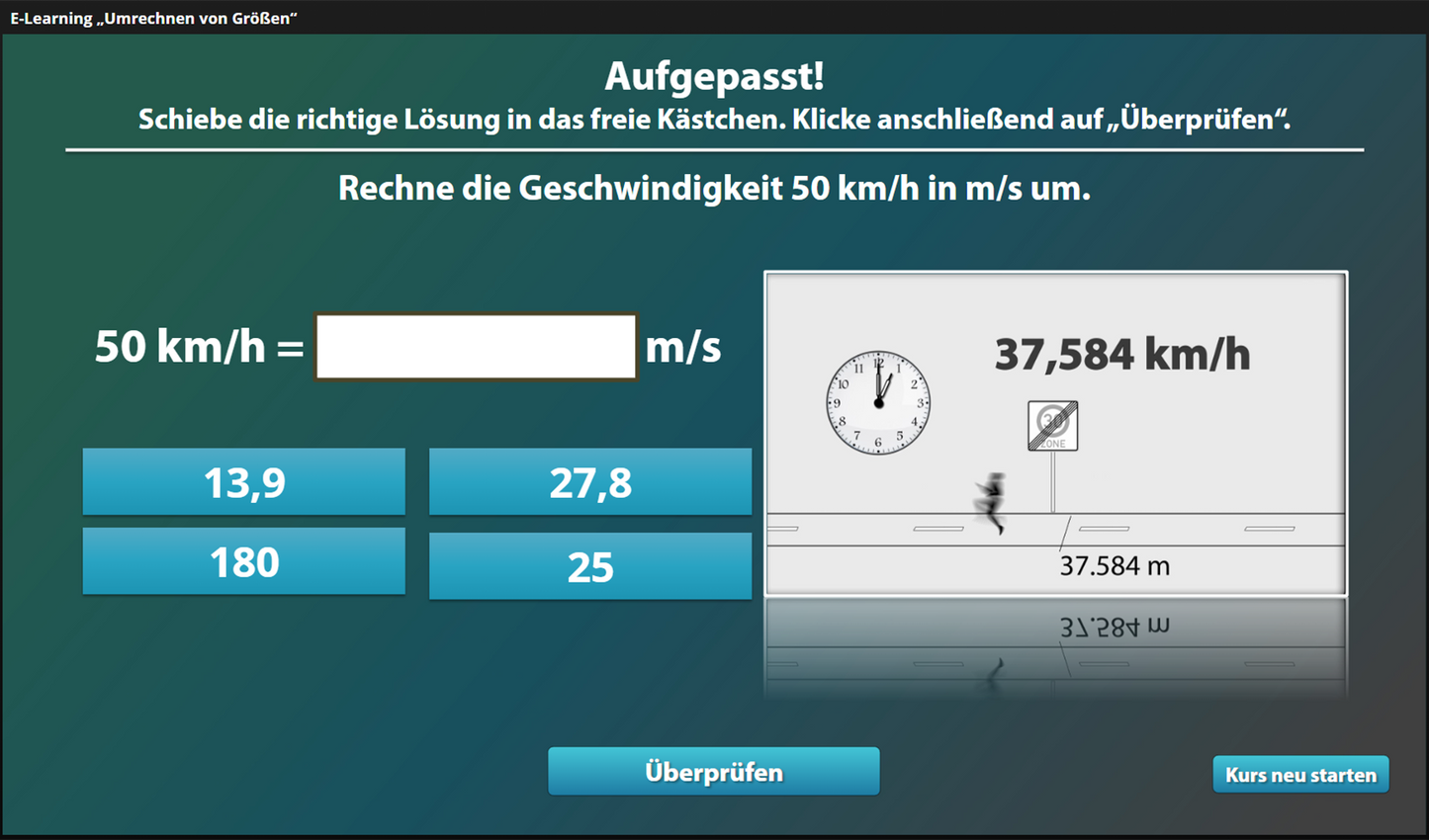 Umrechnen von Größen mit E-Learning