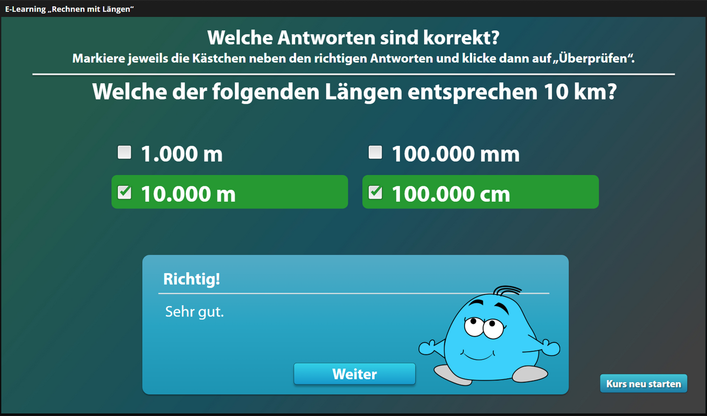 Rechnen mit Längen mit E-Learning