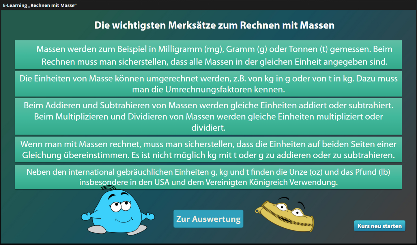 Rechnen mit Masse mit E-Learning