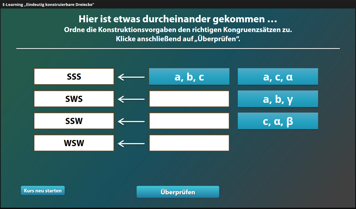 Eindeutige Dreieckskonstruktion mit E-Learning