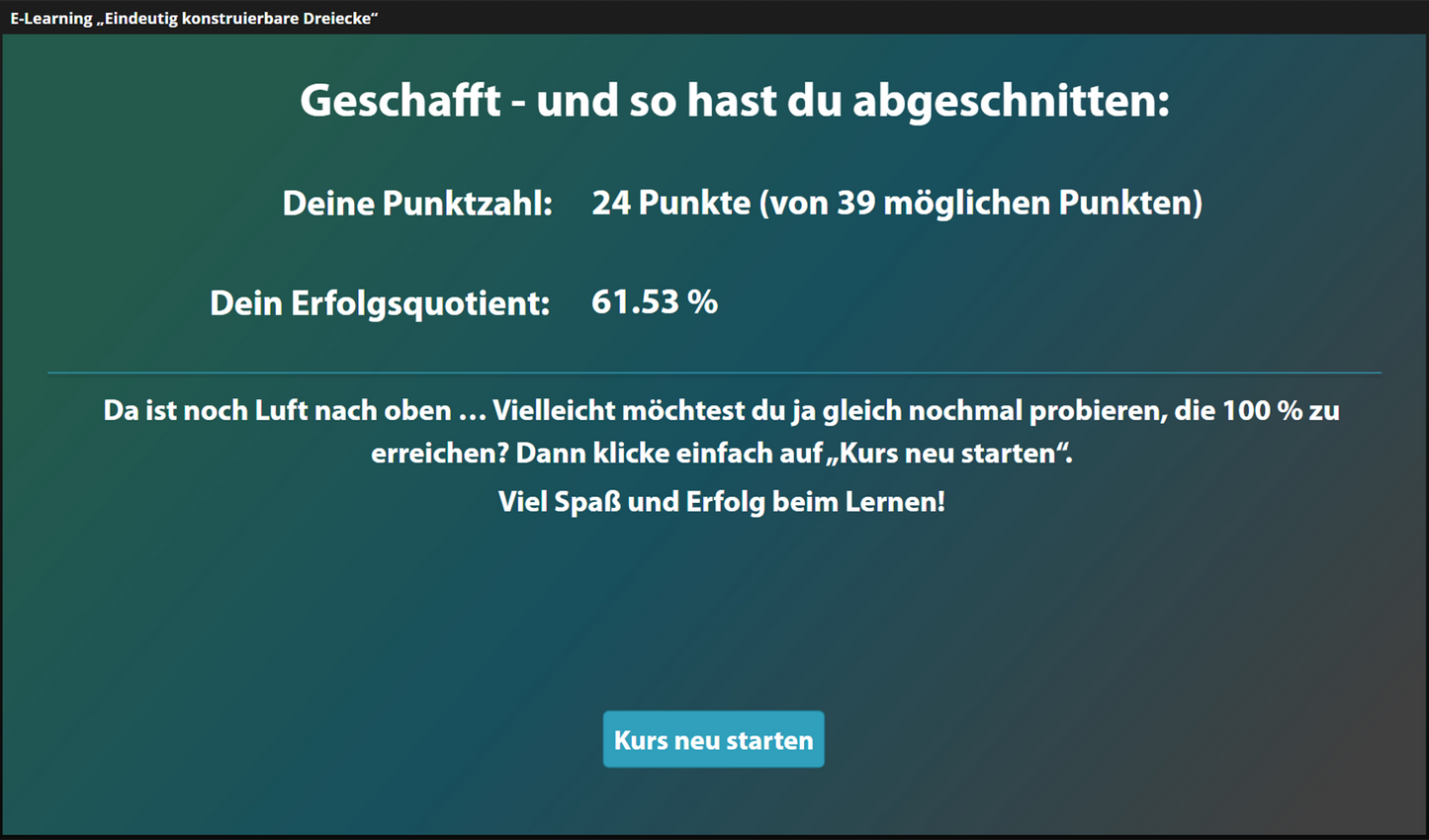 Eindeutige Dreieckskonstruktion mit E-Learning