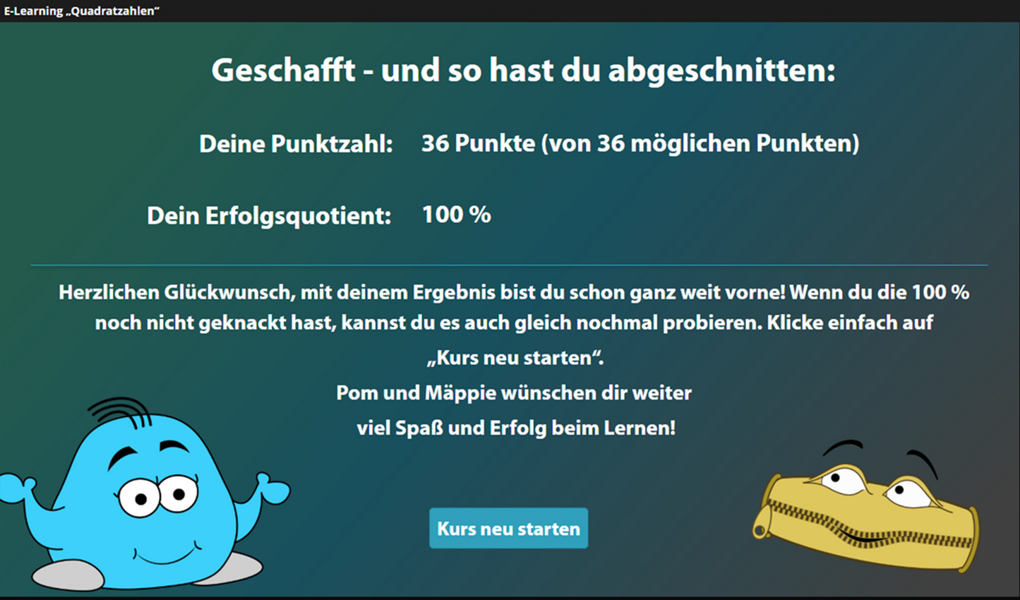 Quadratzahlen mit E-Learning