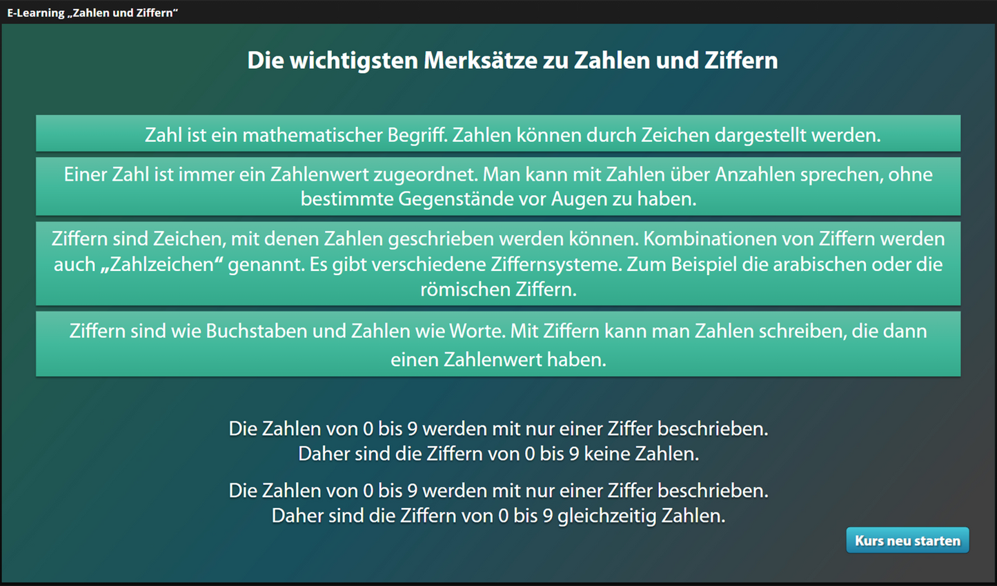 Ziffern mit E-Learning