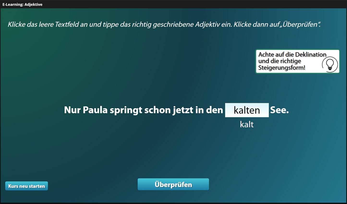 Adjektive mit E-Learning