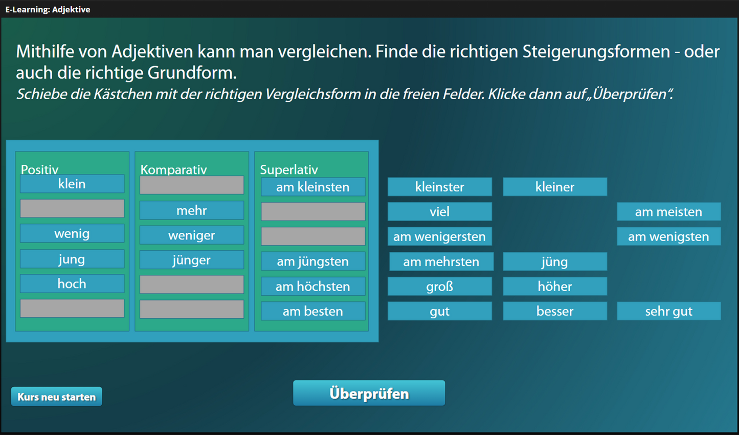 Adjektive für Einsteiger*innen mit E-Learning