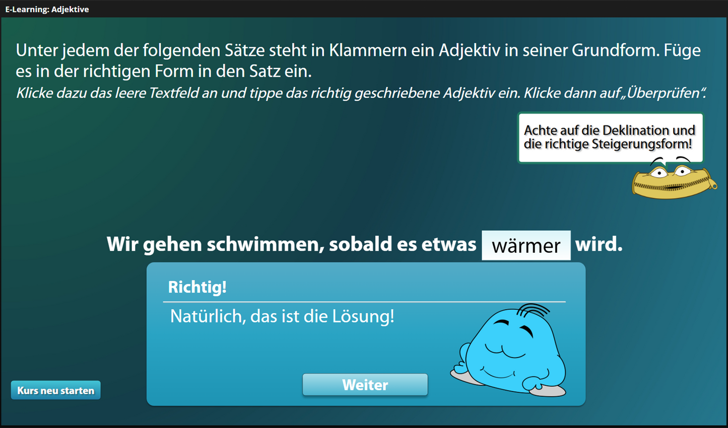 Adjektive für Einsteiger*innen mit E-Learning