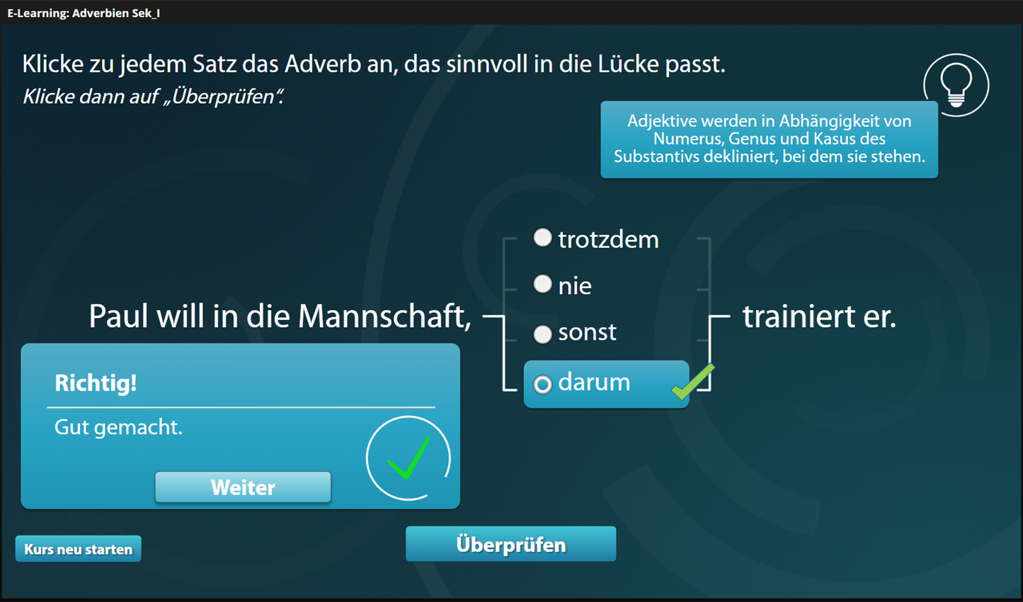 Adverbien mit E-Learning