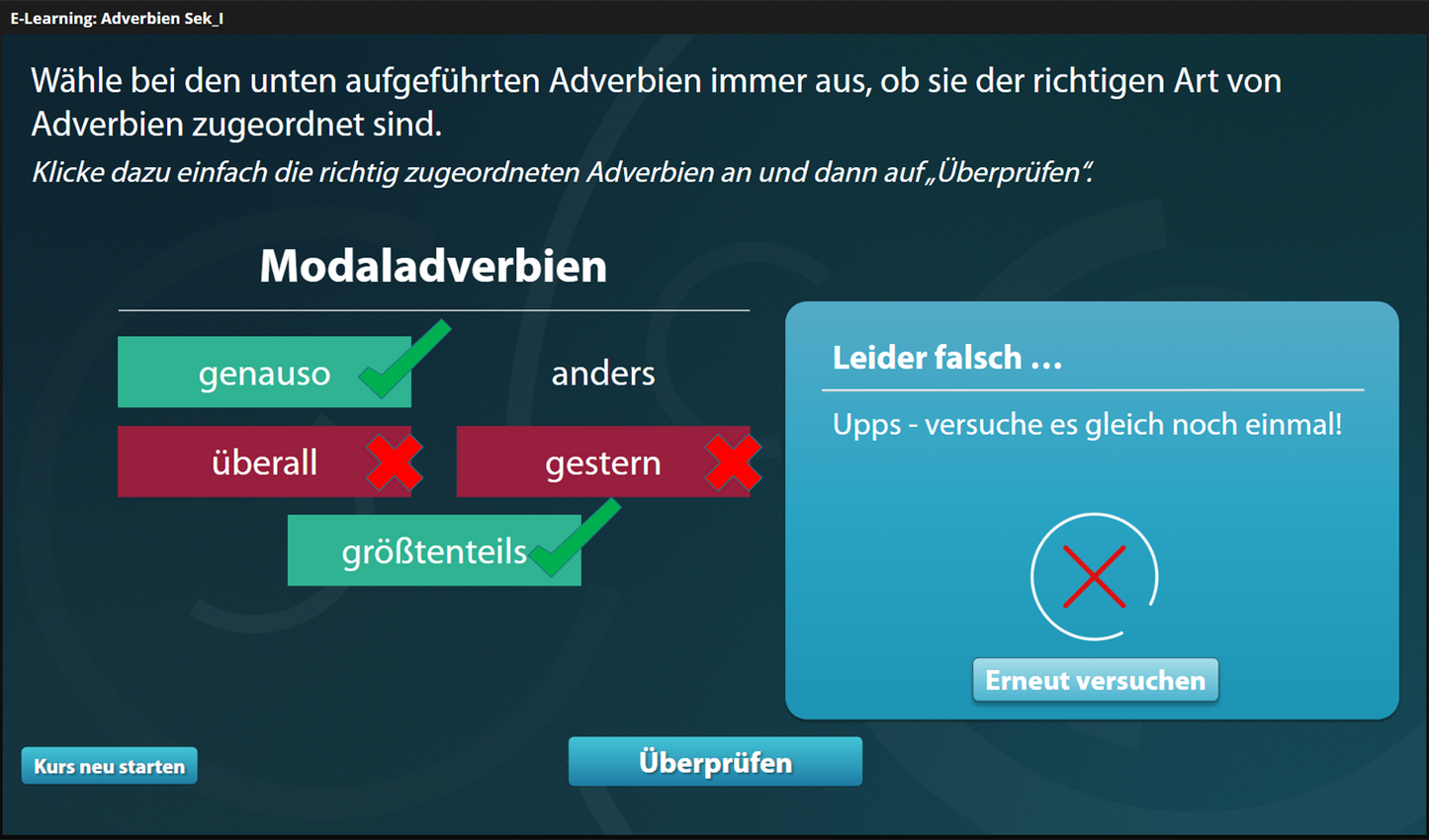 Adverbien mit E-Learning