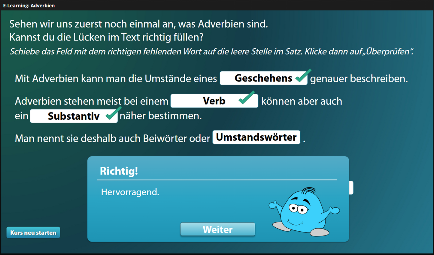 Adverbien für Einsteiger*innen mit E-Learning