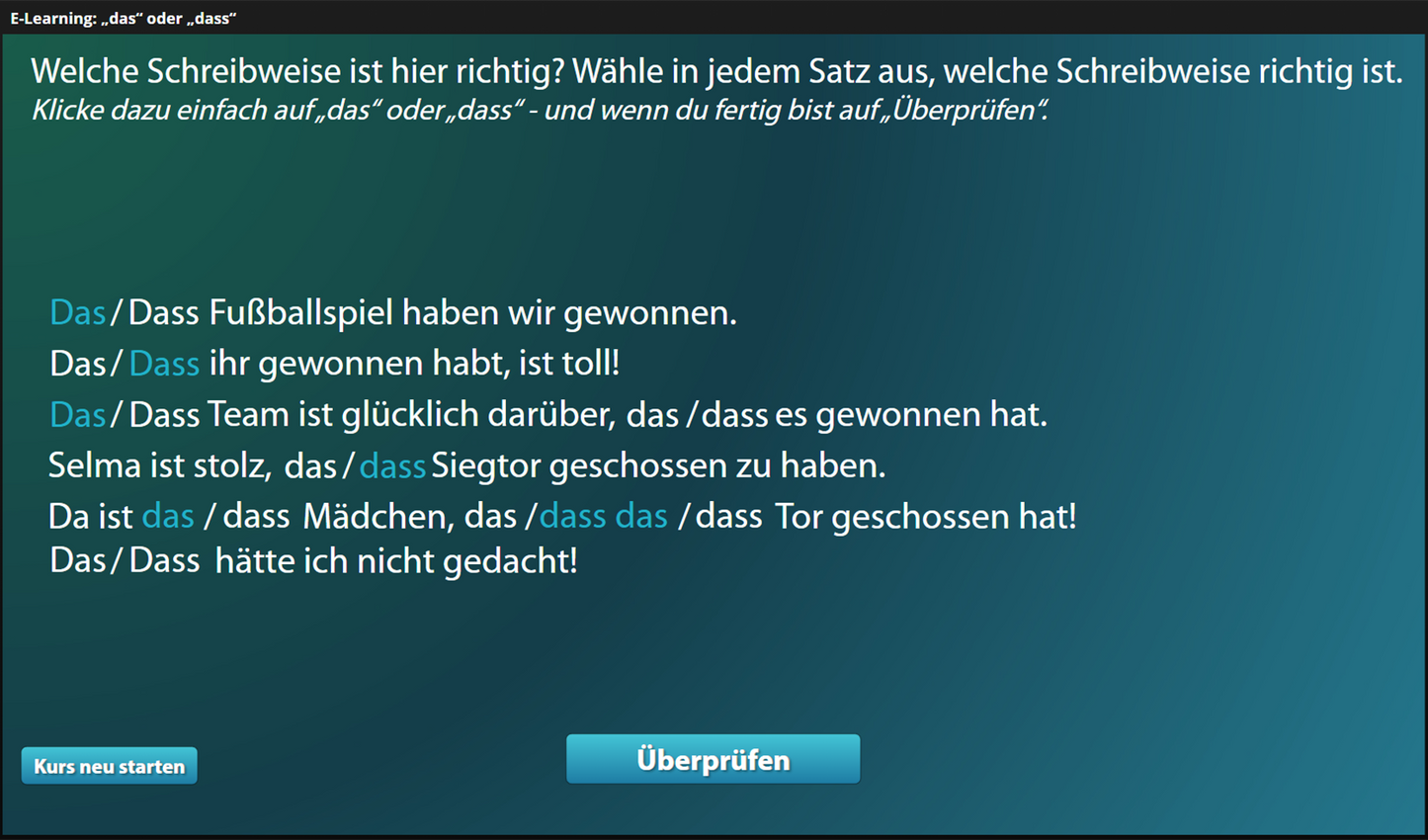 Das oder dass für Einsteiger*innen mit E-Learning