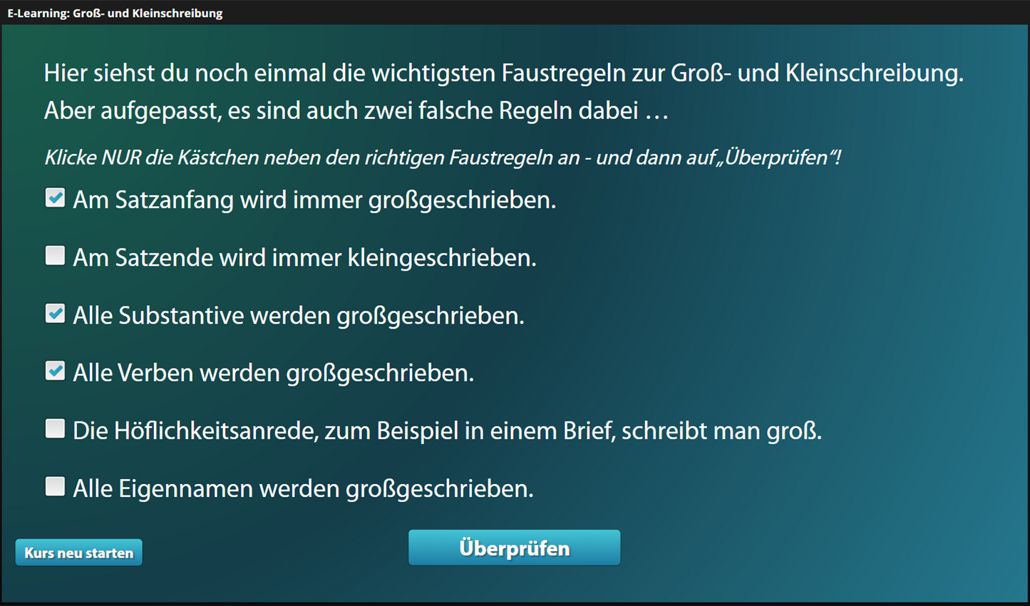 Groß- und Keinschreibung für Einsteiger*innen mit E-Learning
