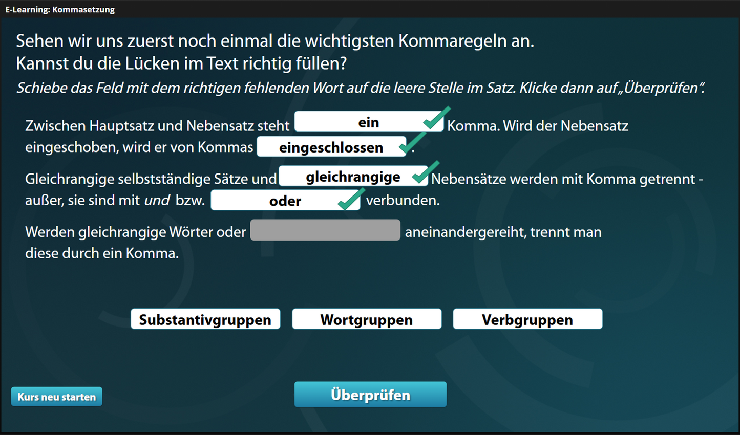 Kommasetzung mit E-Learning