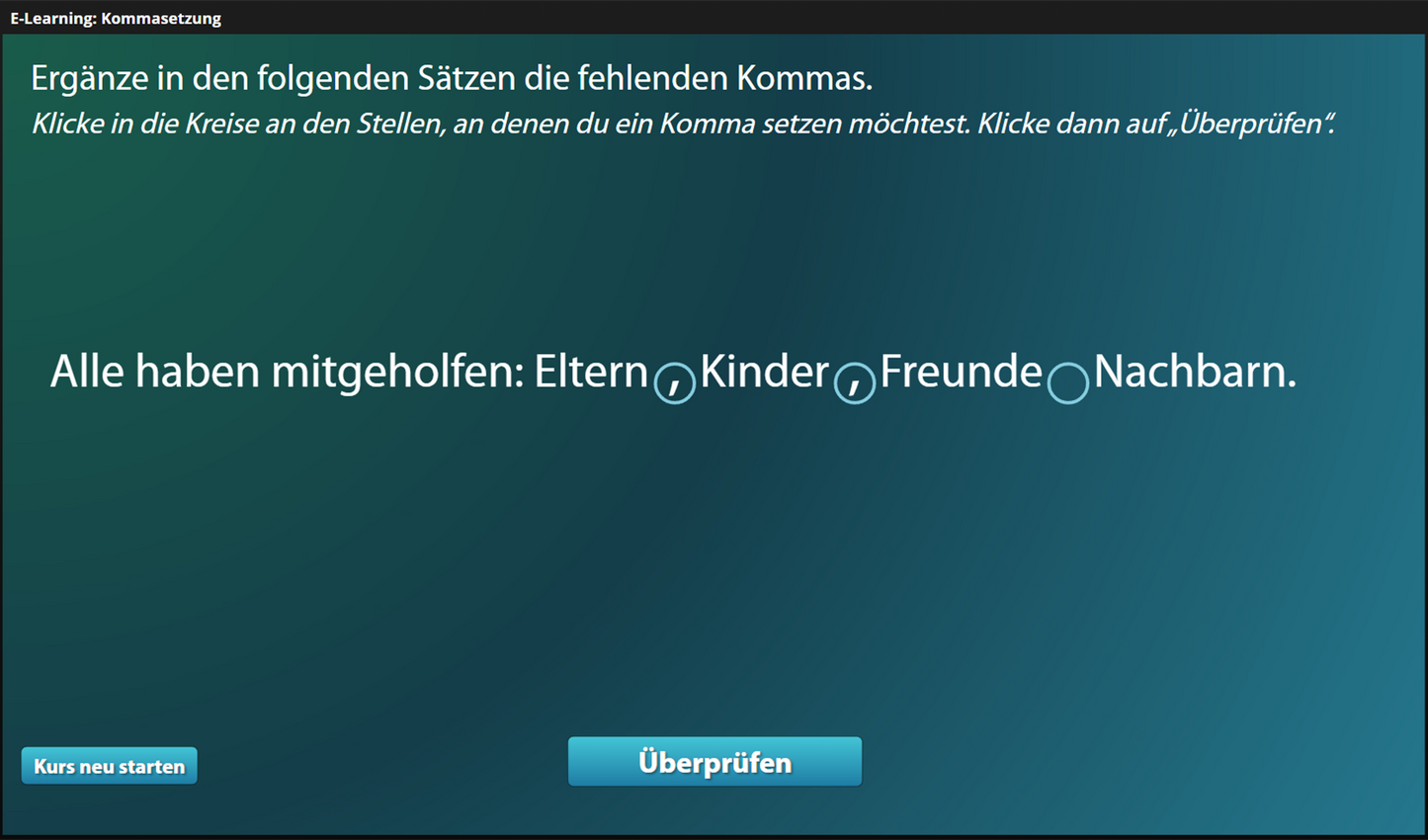 Kommasetzung für Einsteiger*innen mit E-Learning