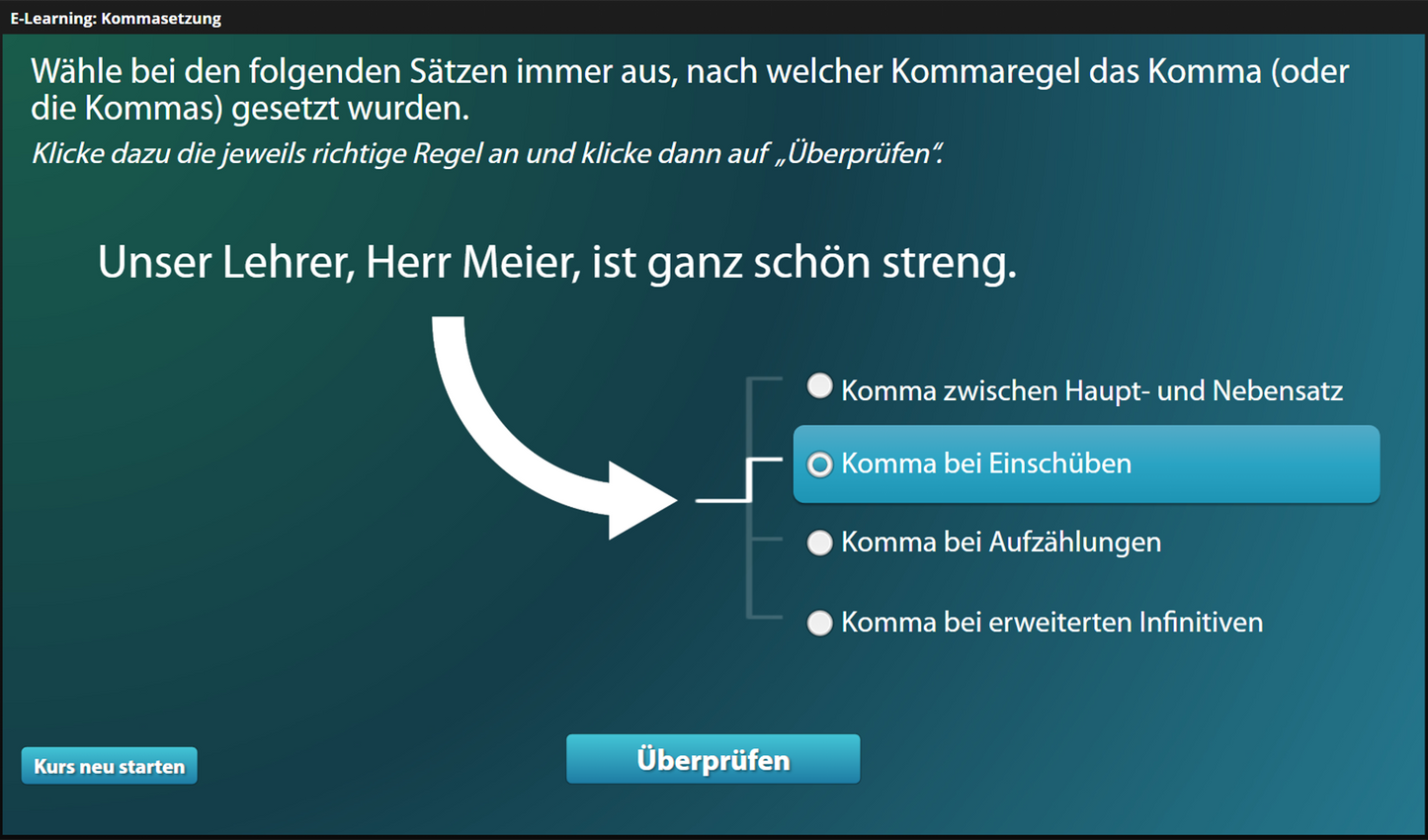 Kommasetzung für Einsteiger*innen mit E-Learning