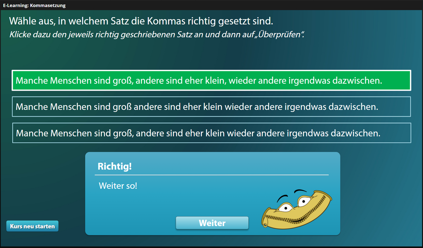Kommasetzung für Einsteiger*innen mit E-Learning