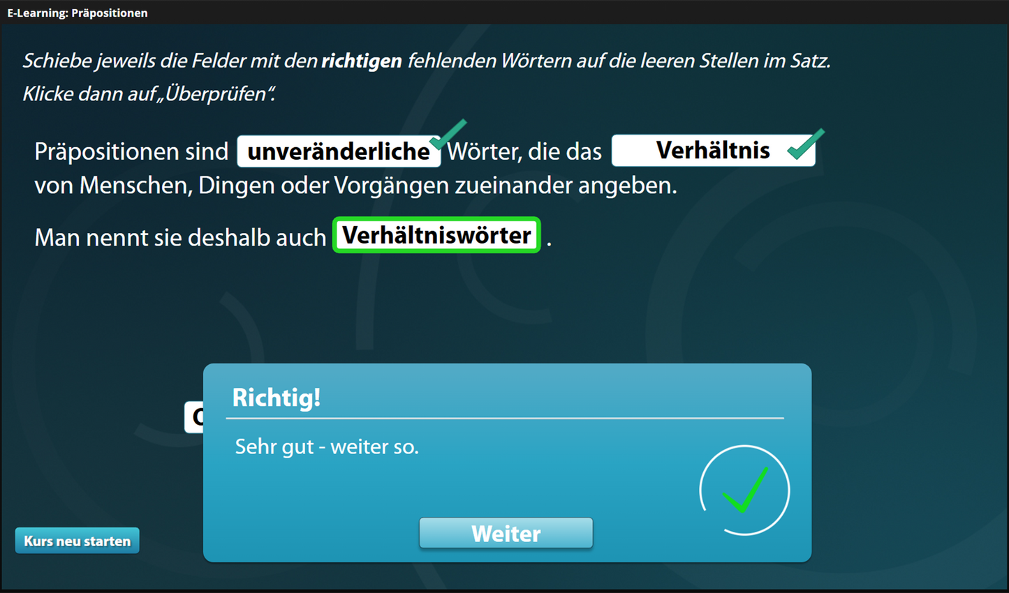 Präpositionen mit E-Learning