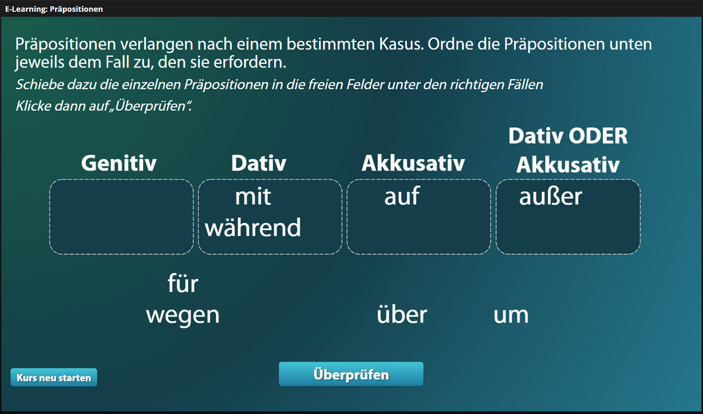 Präpositionen für Einsteiger*innen mit E-Learning
