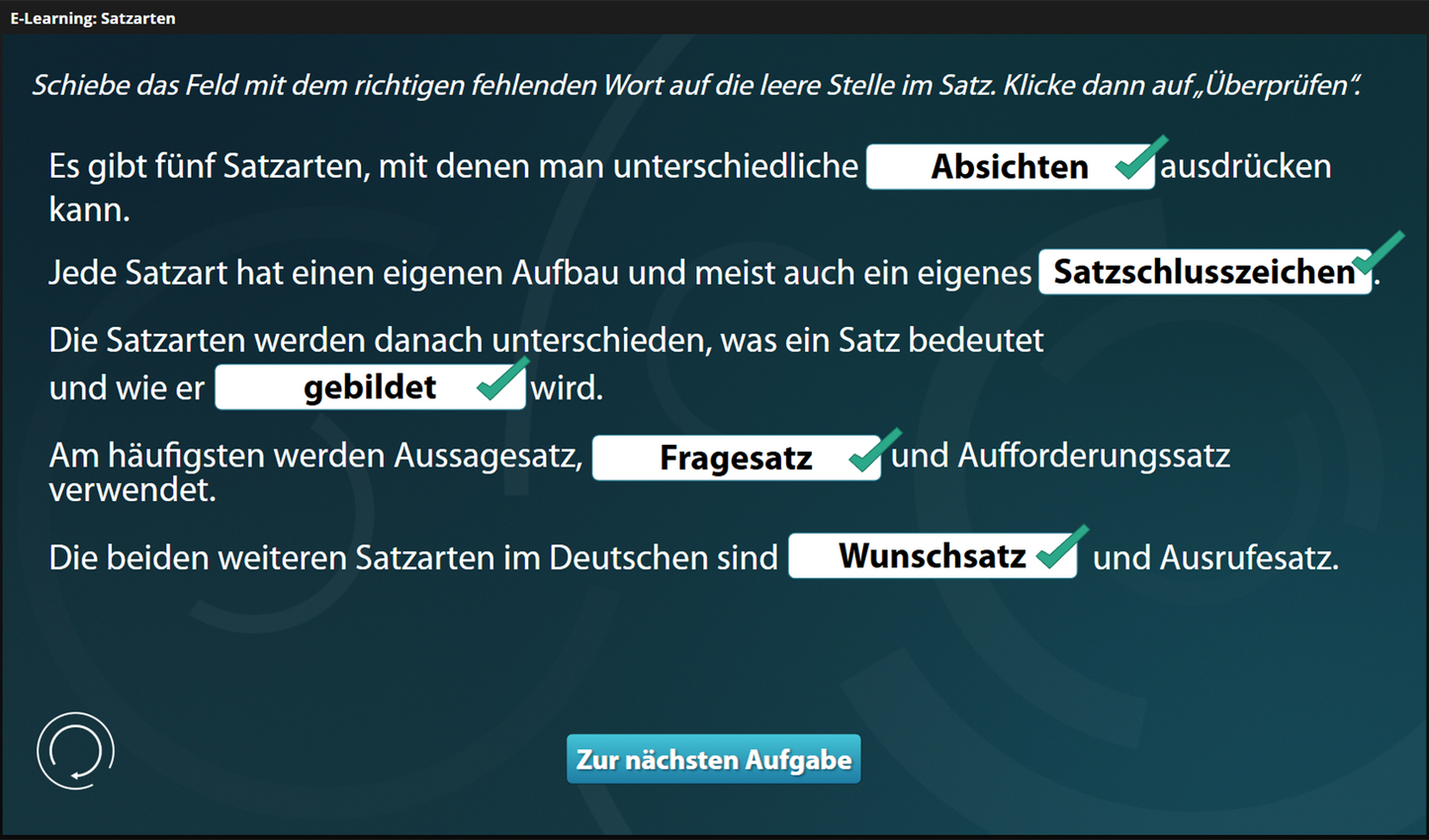 Satzarten mit E-Learning