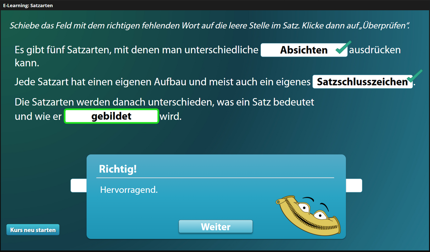 Satzarten für Einsteiger*innen mit E-Learning