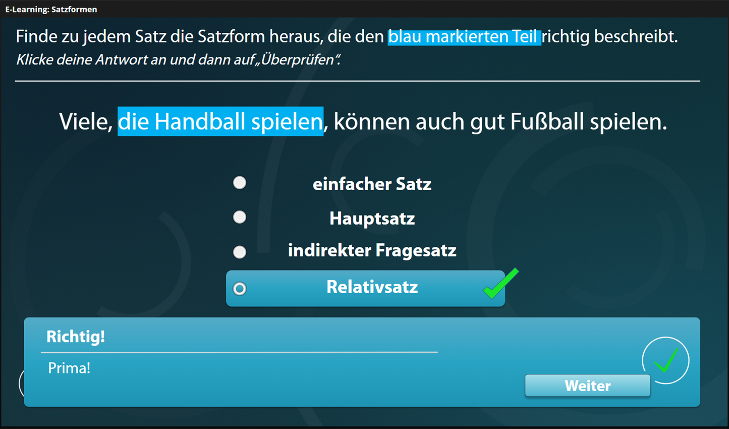 Satzformen mit E-Learning