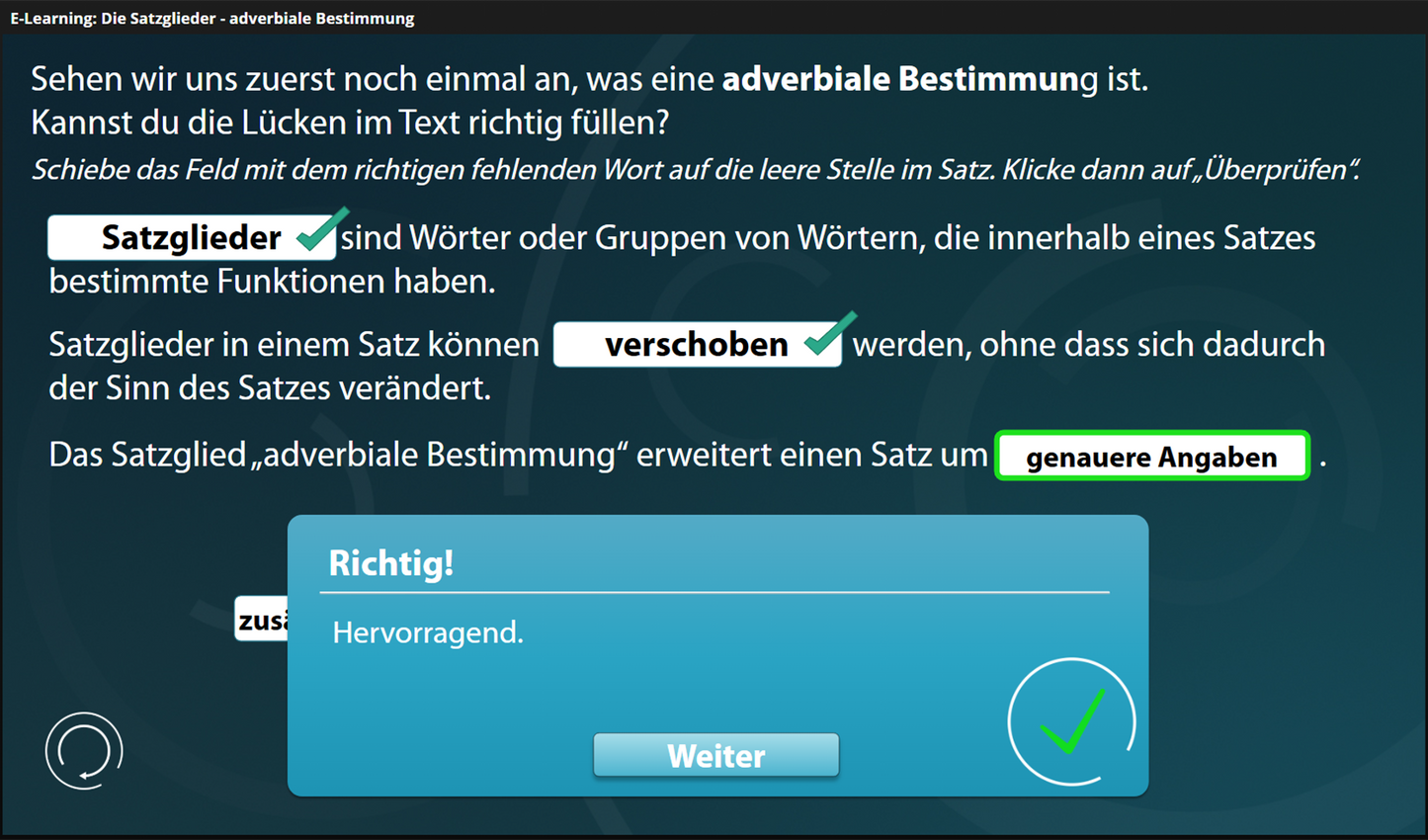Satzglieder - Adverbiale Bestimmung mit E-Learning