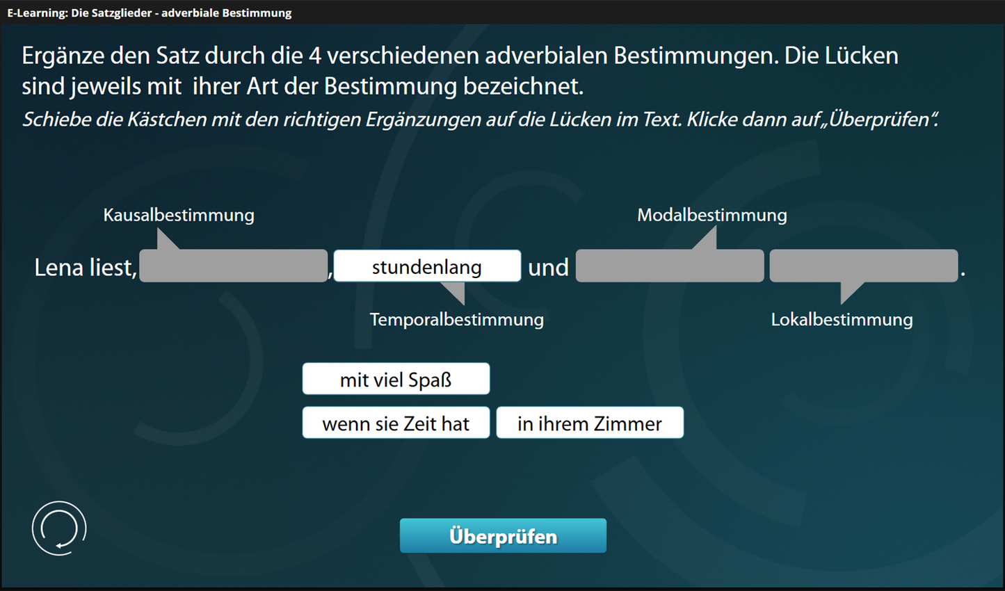 Satzglieder - Adverbiale Bestimmung mit E-Learning