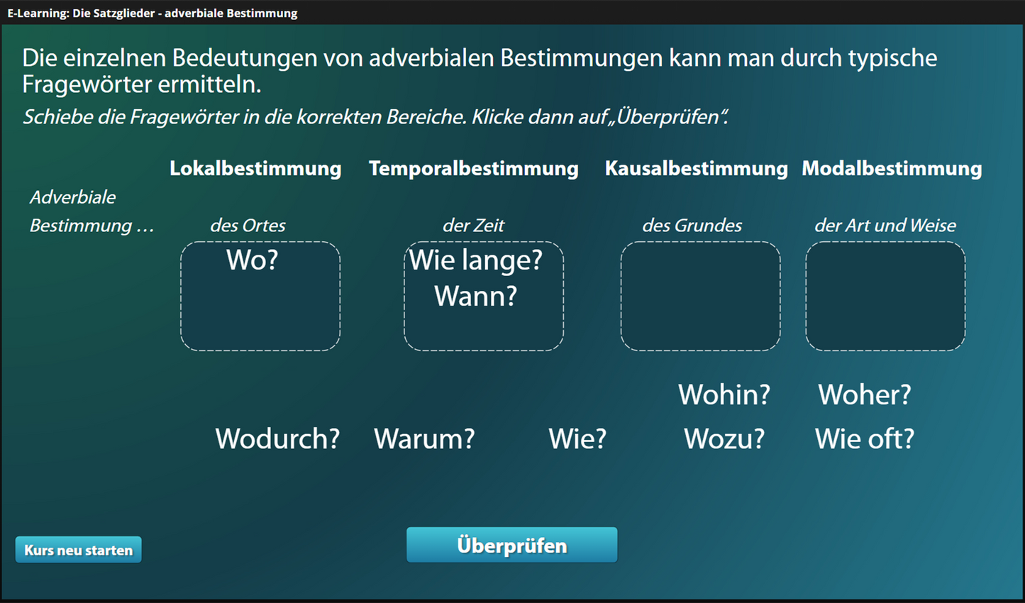 Satzglieder - Adverbiale Bestimmung für Einsteiger*innen mit E-Learning