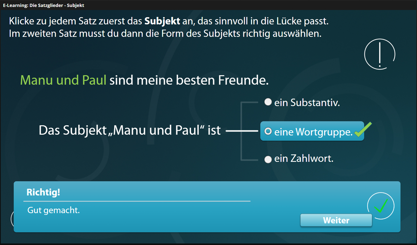 Satzglieder - Subjekt mit E-Learning