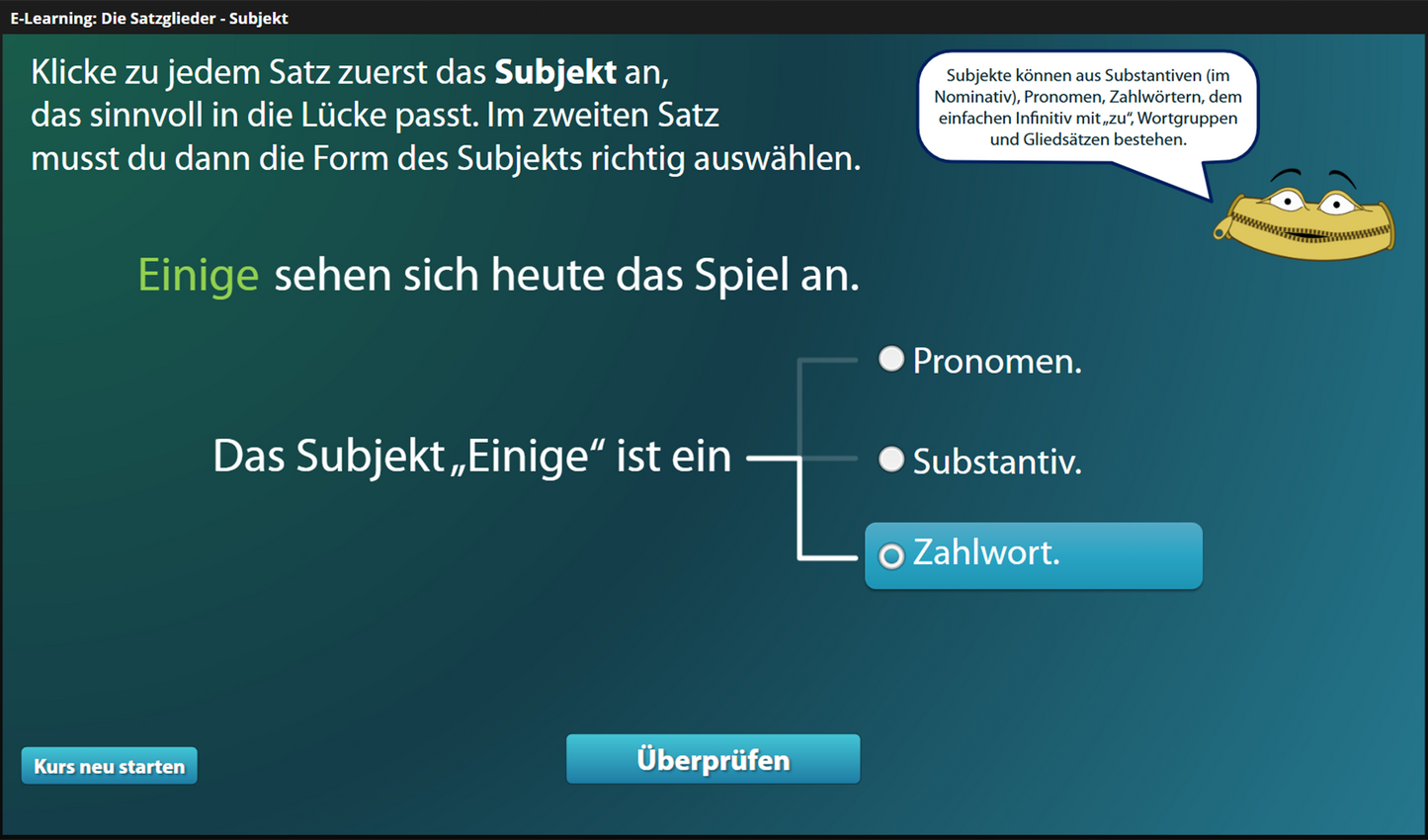Satzglieder - Subjekt für Einsteiger*innen mit E-Learning
