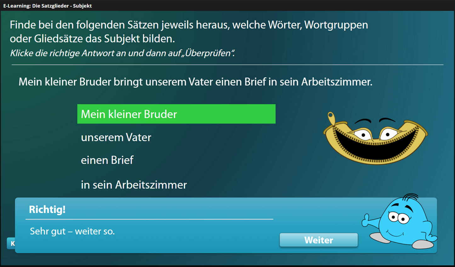 Satzglieder - Subjekt für Einsteiger*innen mit E-Learning