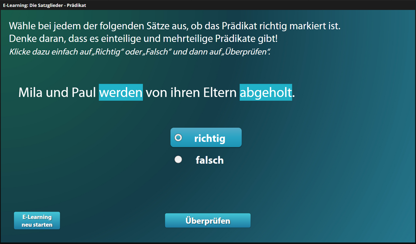 Satzglieder -Prädikat für Einsteiger*innen mit E-Learning