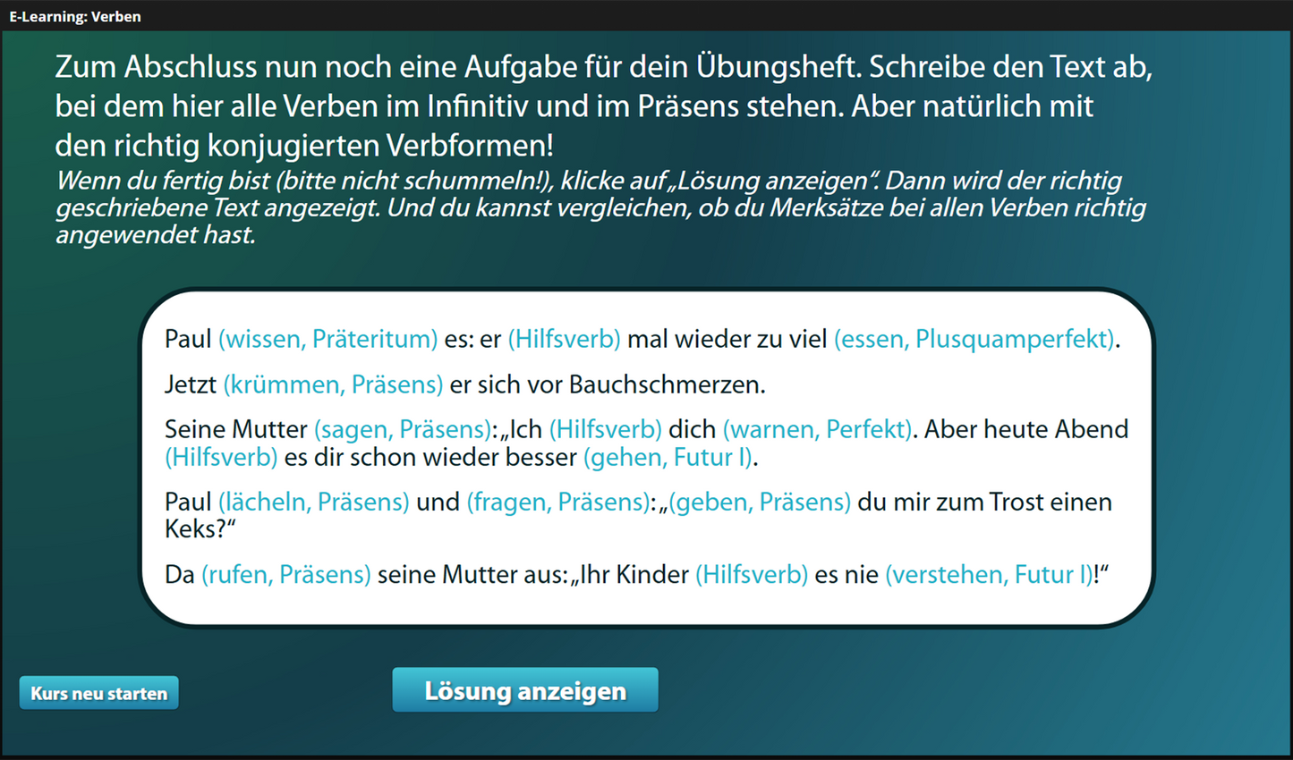 Verben für Einsteiger*innen mit E-Learning