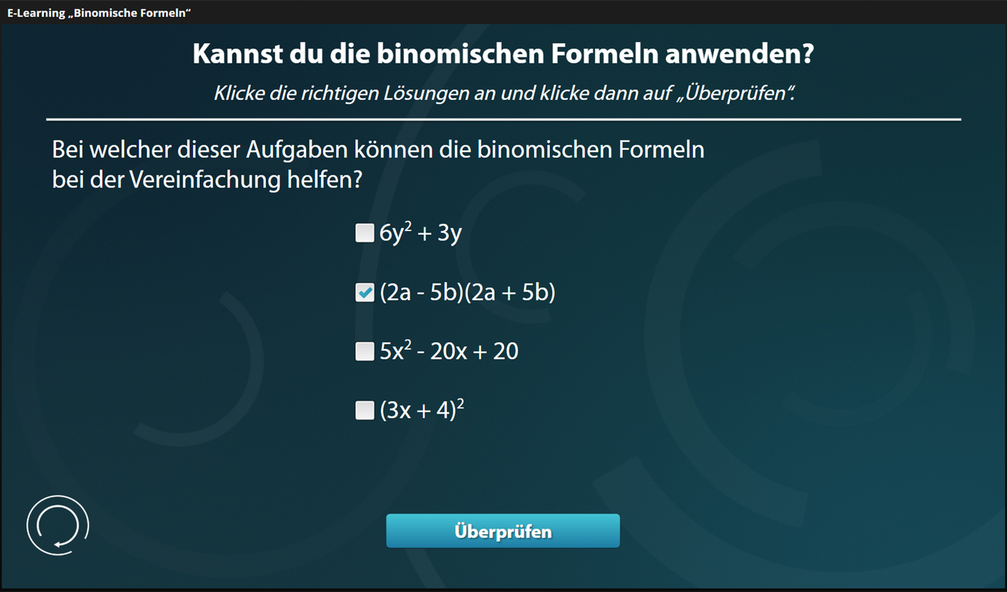 Binomische Formeln mit E-Learning