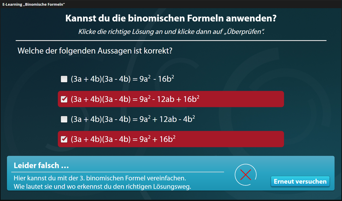 Binomische Formeln mit E-Learning