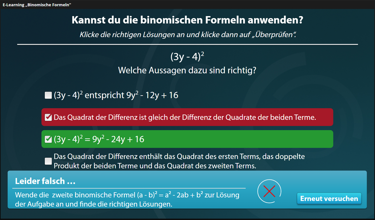 Binomische Formeln mit E-Learning
