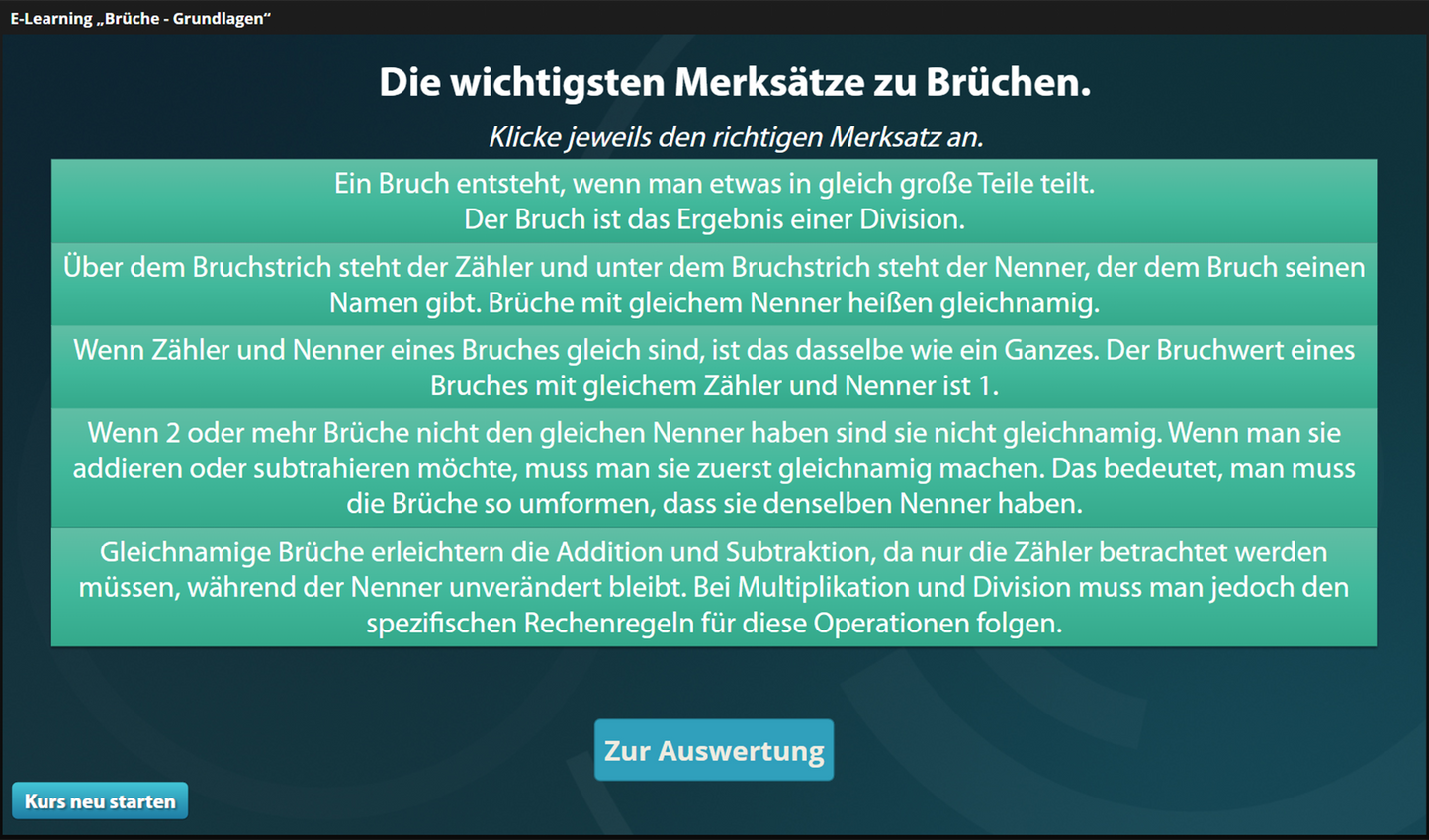 Brüche - Grundlagen mit E-Learning