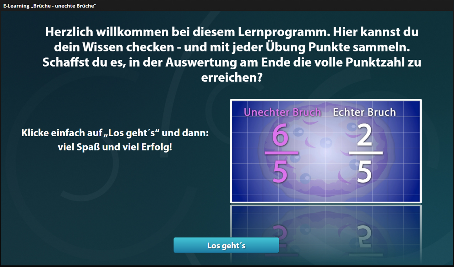 Brüche - unechte Brüche mit E-Learning