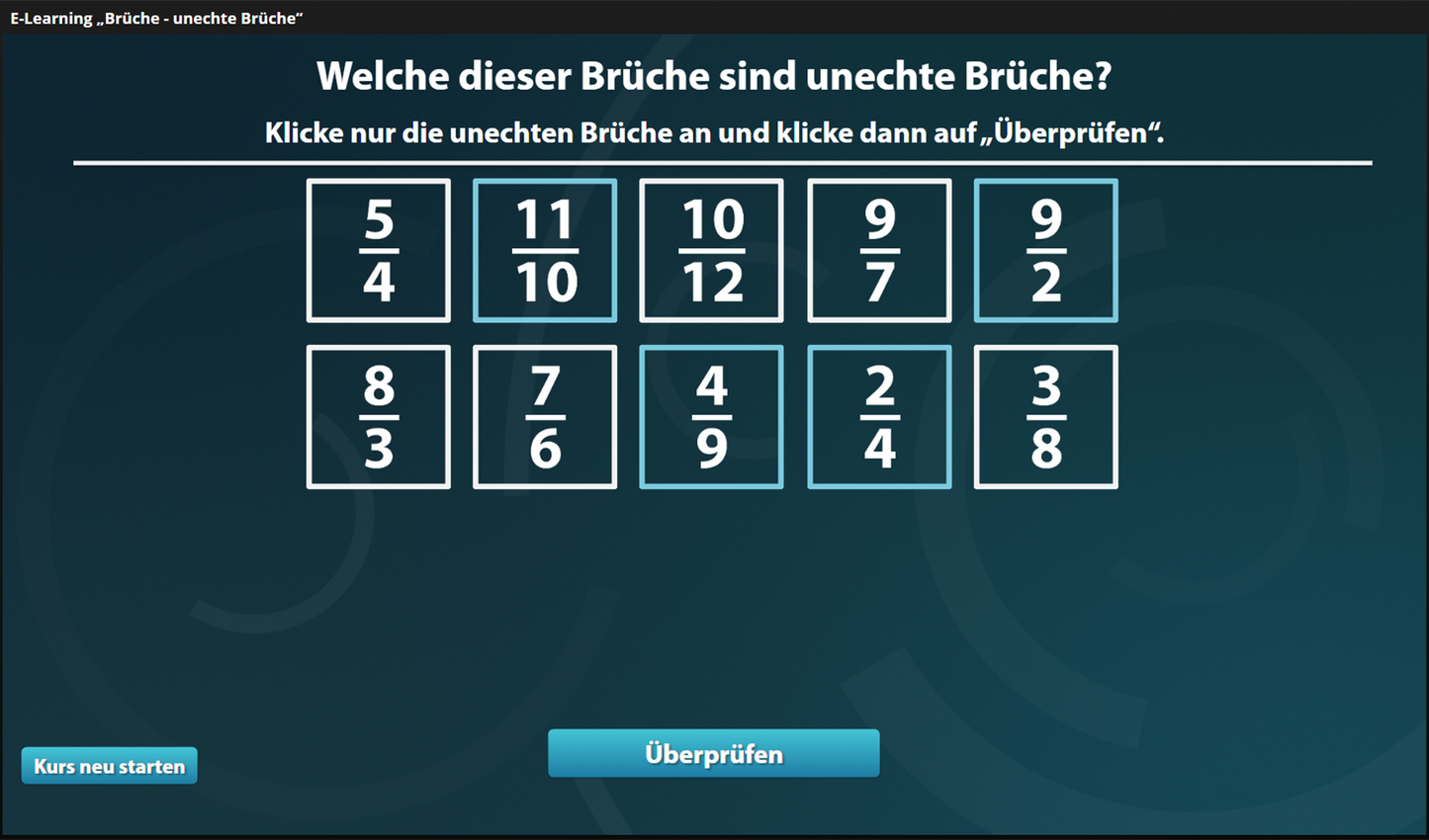Brüche - unechte Brüche mit E-Learning