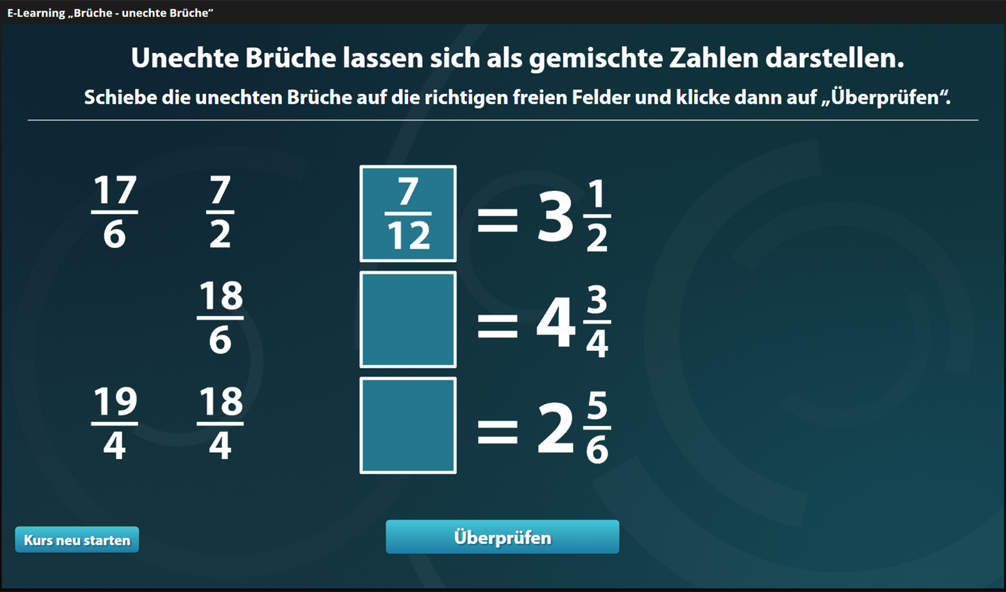 Brüche - unechte Brüche mit E-Learning