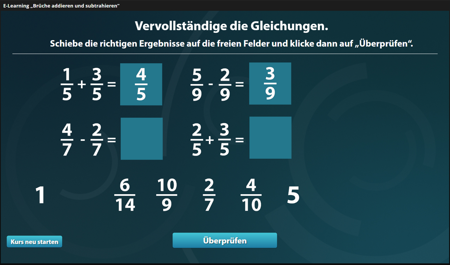 Brüche addieren und subtrahieren mit E-Learning