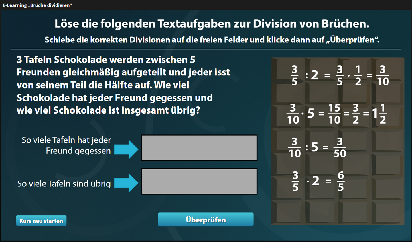 Brüche dividieren mit E-Learning