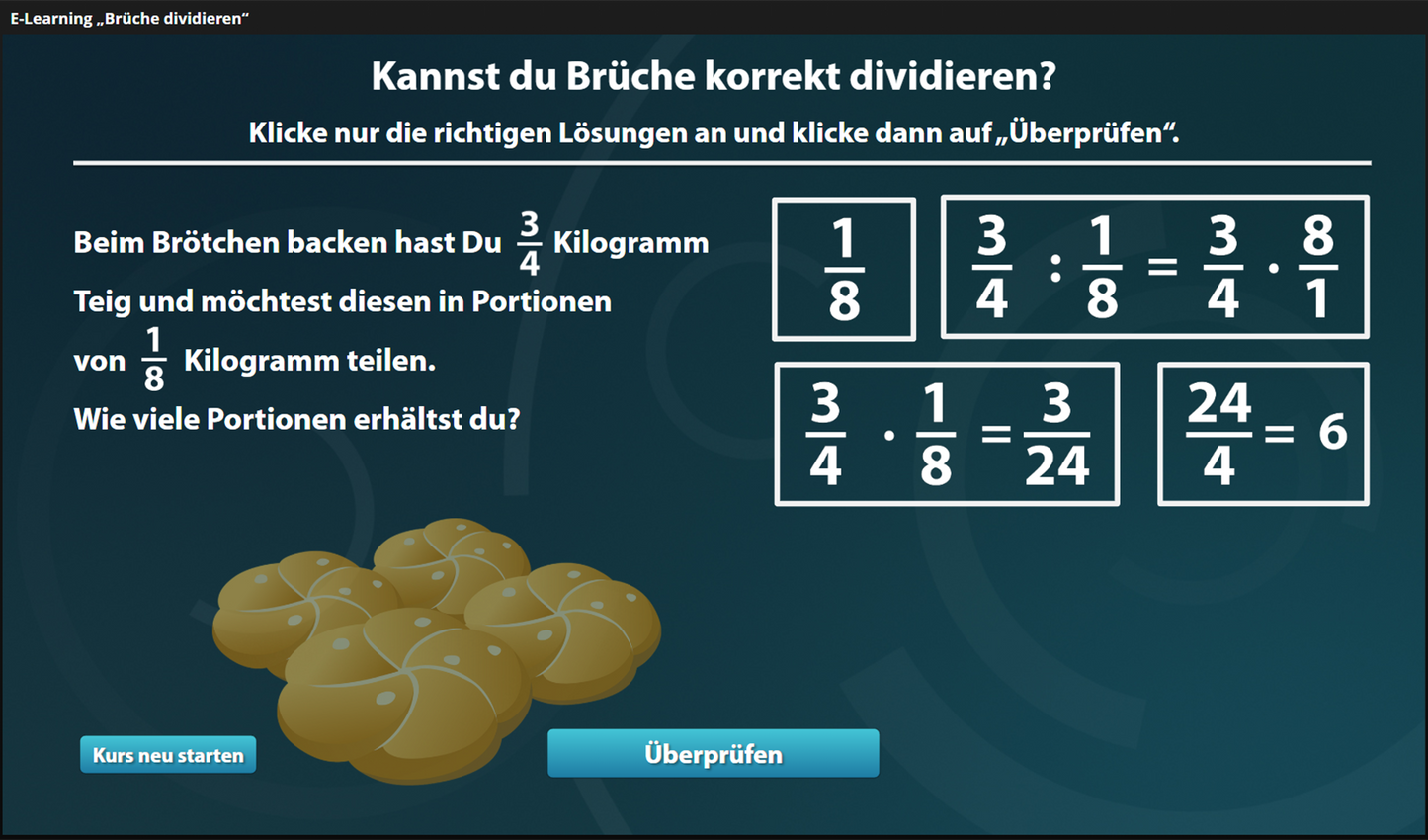 Brüche dividieren mit E-Learning