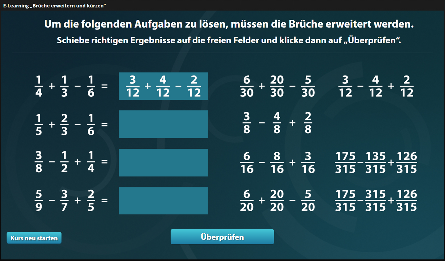 Brüche erweitern und kürzen mit E-Learning