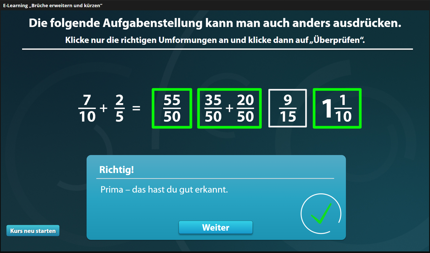 Brüche erweitern und kürzen mit E-Learning