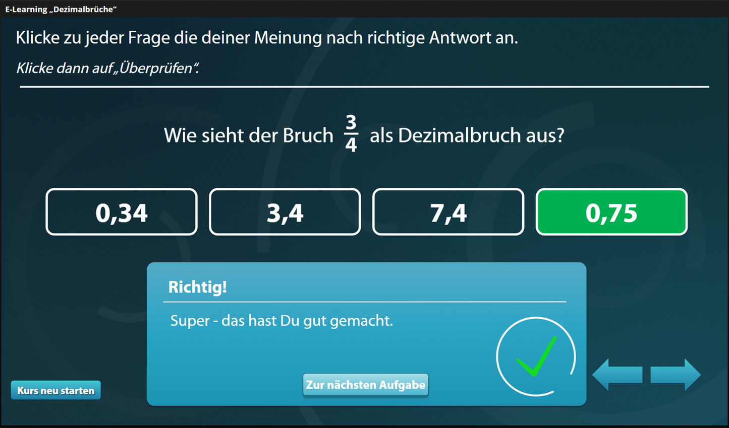 Dezimalbrüche mit E-Learning