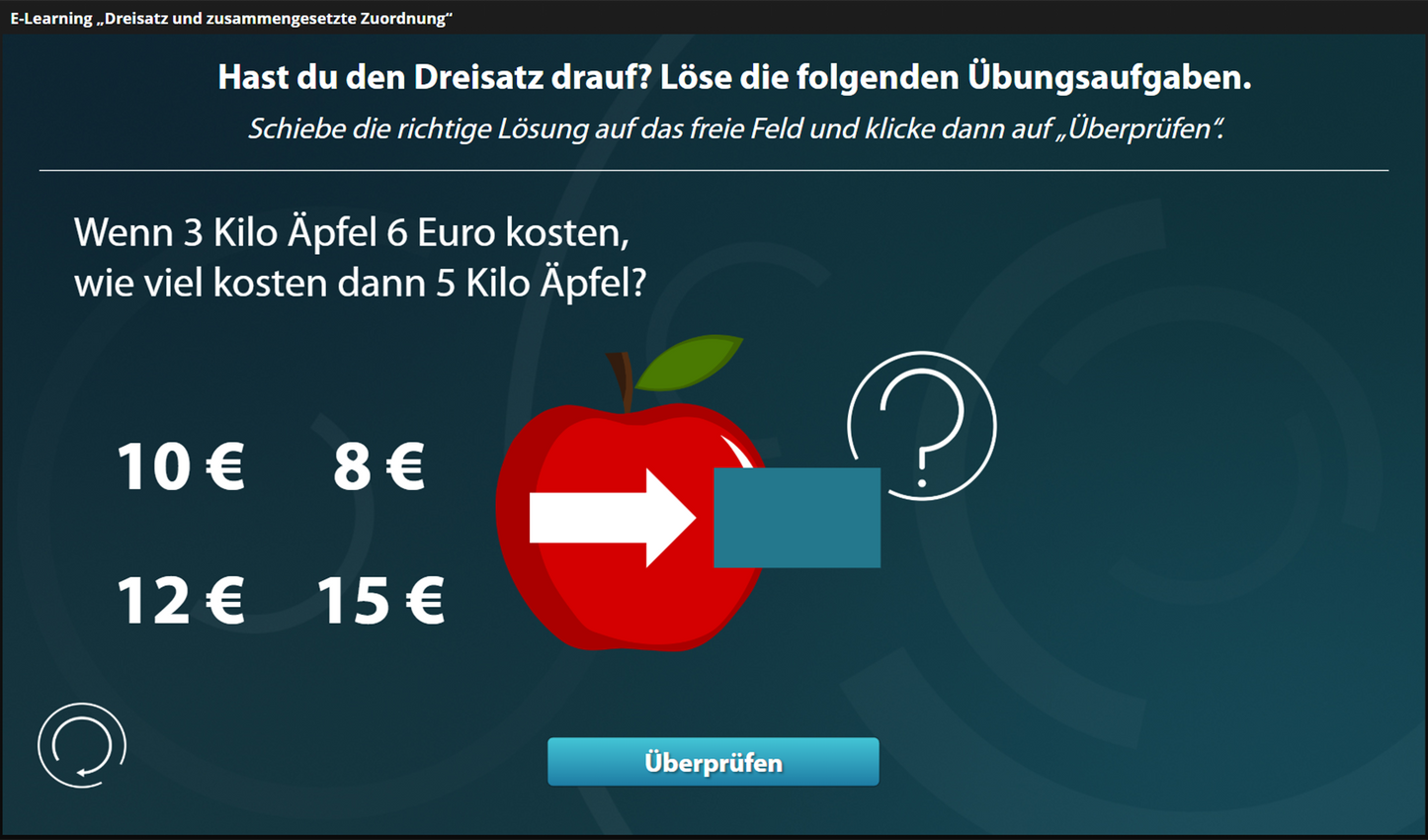Dreisatz und zusammengesetzte Zuordnung mit E-Learning